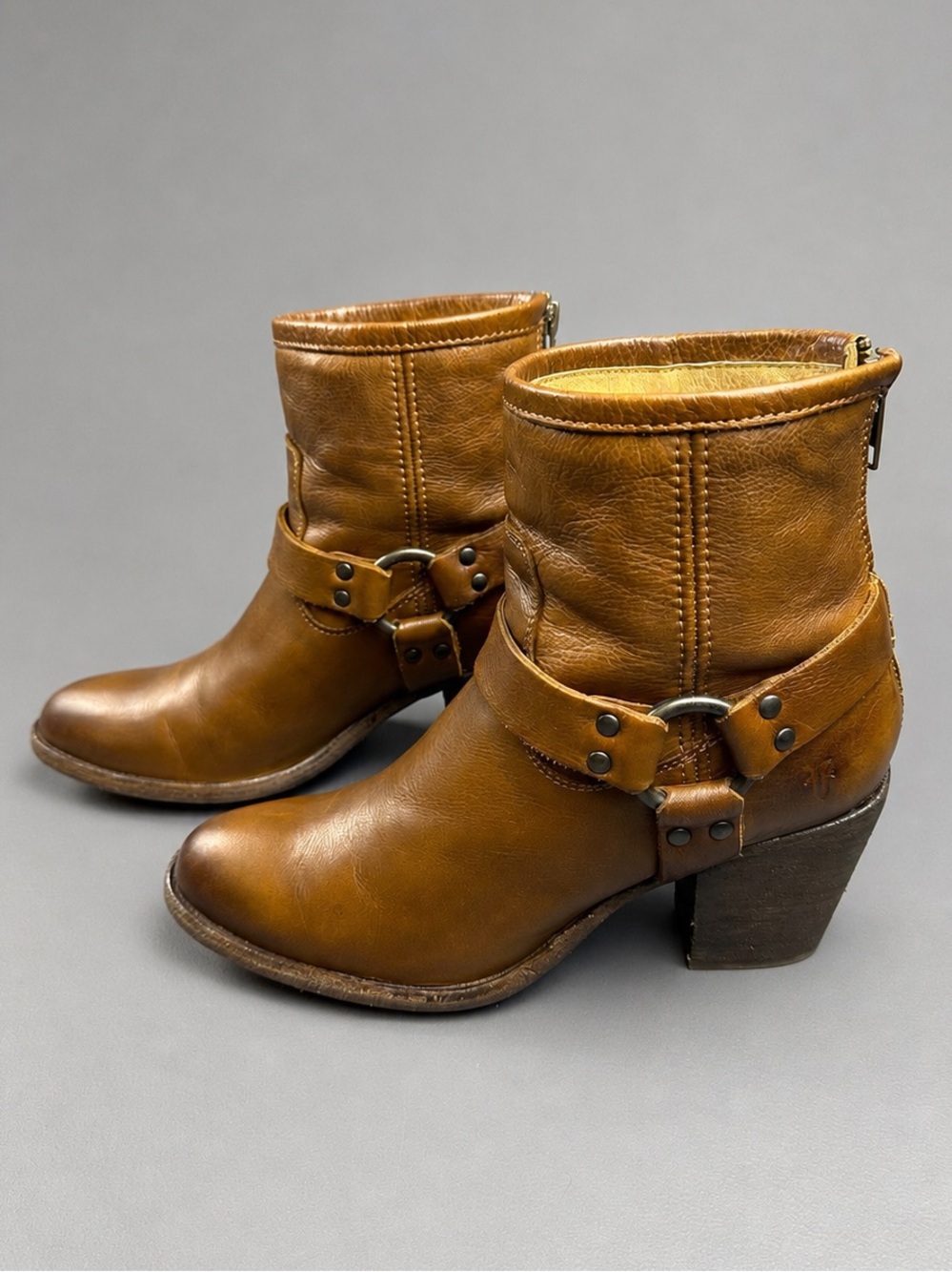 Frye Tabitha Harness Short Cognac Leather Boots Women’s 8.5 B/M